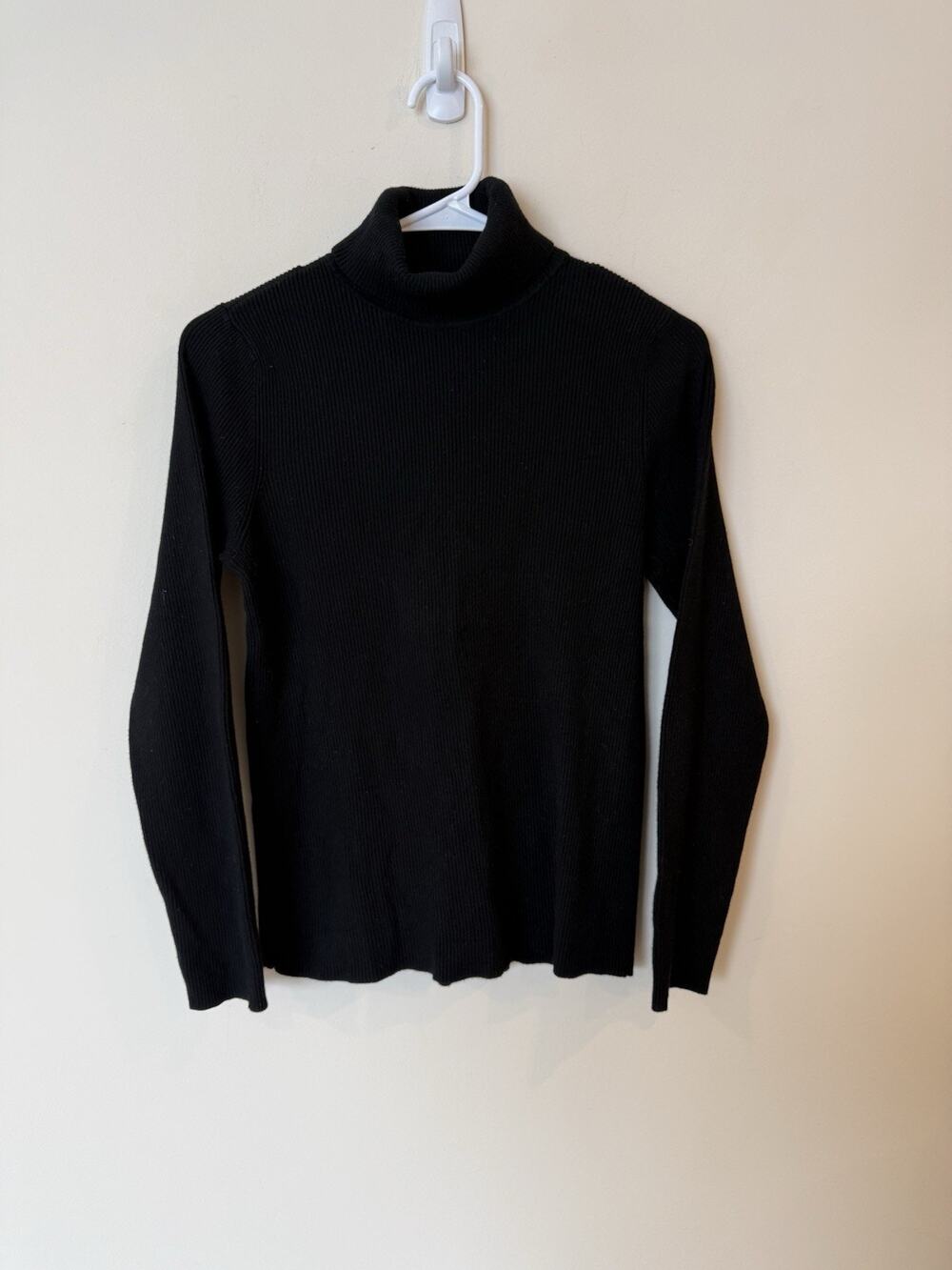 Chicos Sweater Large Black Ribbed knit Turtleneck pullover Classic Preppy